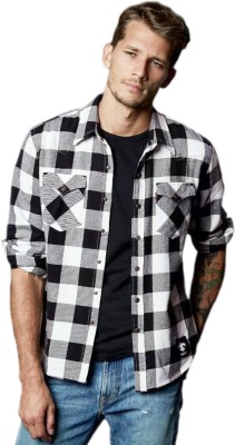 Ziyan tex Men Checkered Casual Black, White Shirt