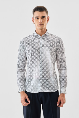 Snitch Men Printed Casual White, Black Shirt
