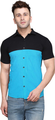 Money Leaf Men Solid Casual Black, Light Blue Shirt