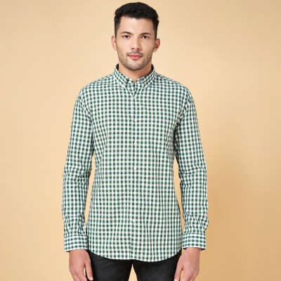 Peregrine by Pantaloons Men Checkered Formal Green Shirt