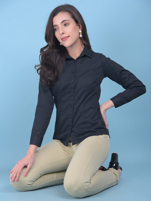 CRIMSOUNE CLUB Women Solid Casual Dark Blue Shirt
