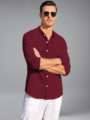 Univibe Men Solid Casual Maroon Shirt