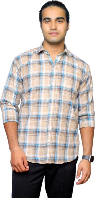 LIVIM Men Checkered Casual Brown Shirt