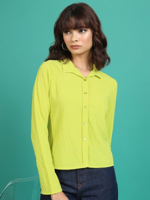 Tokyo Talkies Women Solid Casual Light Green Shirt