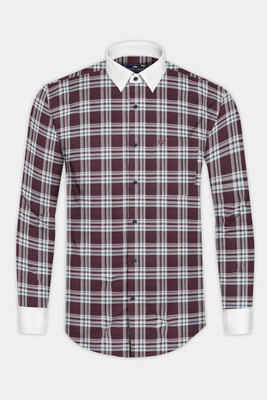 french crown Men Checkered Casual Red Shirt