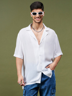 MASCLN SASSAFRAS Men Solid Casual White Shirt
