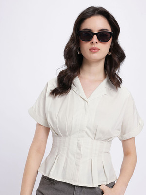 Glitchez Women Solid Casual White Shirt