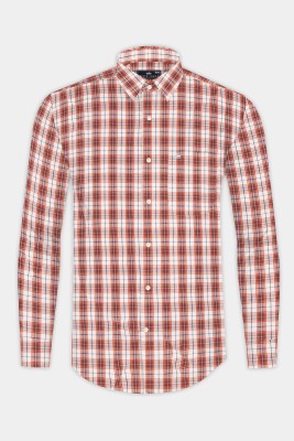 french crown Men Checkered Formal Orange Shirt