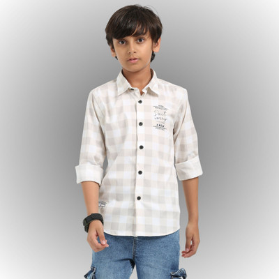 ROCKET SCIENCE Boys Checkered Casual Cream Shirt