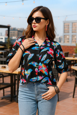 vairagee Women Printed Casual Black Shirt