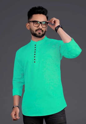 Kuwarshah Men Self Design Straight Kurta(Green)