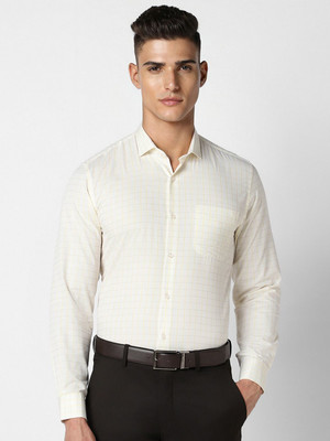 PETER ENGLAND Men Checkered Formal Yellow Shirt