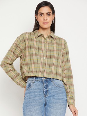 MADAME Women Checkered Casual Green Shirt