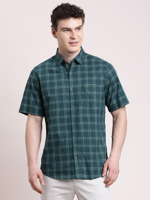 TURTLE Men Checkered Casual Green Shirt
