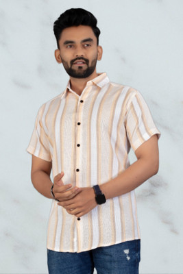 Pribha Fashion Men Self Design Formal Orange Shirt