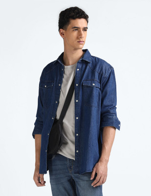 FLYING MACHINE Men Printed Casual Blue Shirt