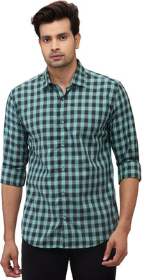 PARK AVENUE Men Checkered Casual Green Shirt
