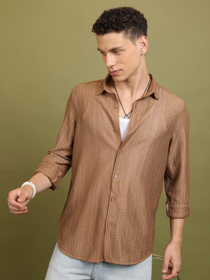 HIGHLANDER Men Printed Casual Brown Shirt