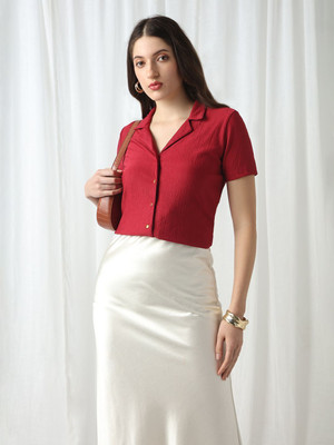 Globus Women Self Design Casual Maroon Shirt