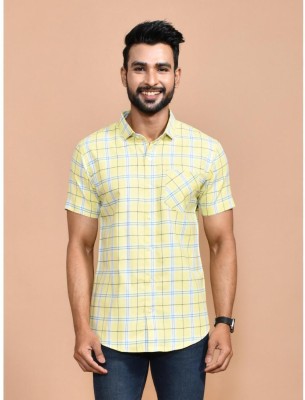 Urbany Men Checkered Casual Yellow, Blue Shirt