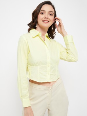 MADAME Women Solid Casual Yellow Shirt