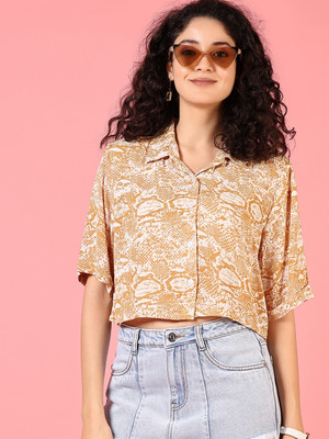 V-MART Women Printed Casual Brown Shirt
