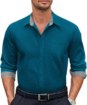 Webric Men Solid Formal Dark Blue Shirt