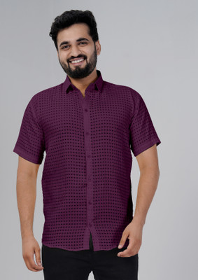 Shlok Men Self Design Casual Purple Shirt