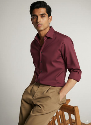 greet fashion Men Self Design Casual Maroon Shirt