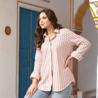 PERFECT PRODUCTIONS Women Striped Casual Beige Shirt