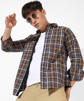 CAMPUS SUTRA Men Checkered Casual Yellow, Dark Blue, White Shirt