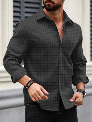 Growwax Men Checkered Casual Black Shirt