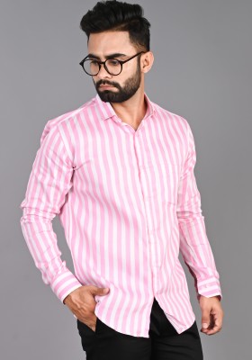 FUBAR Men Striped Casual Pink Shirt