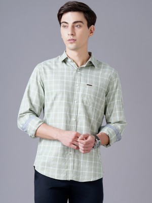 British Club Men Checkered Casual Light Green Shirt