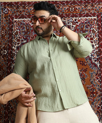 Instafab Plus Men Self Design Casual Green Shirt