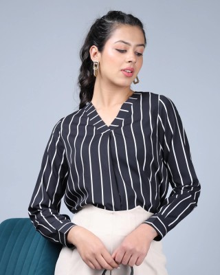 Selvia Women Striped Casual Black Shirt