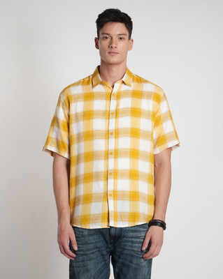 VOI JEANS Men Checkered Casual Yellow Shirt