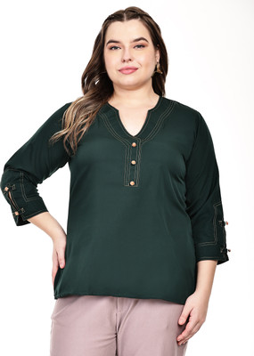 MASSIDESIGN Casual Solid Women Dark Green Top