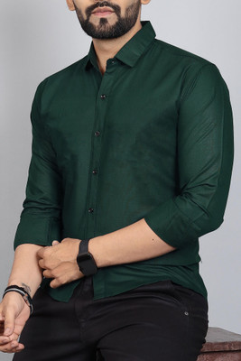 Qlonz Store Men Solid Casual Green Shirt