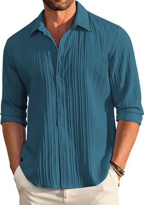 DENEEJA Men Self Design Casual Blue Shirt