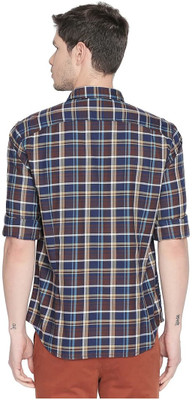 BASICS Men Checkered Casual Blue Shirt