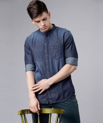 HIGHLANDER Men Solid Casual Dark Blue Shirt
