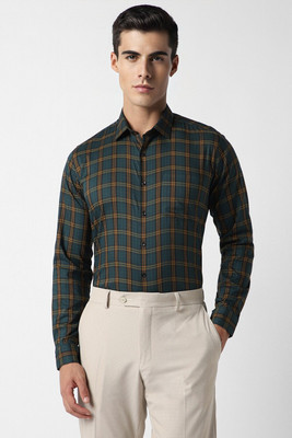 VAN HEUSEN Men Checkered Formal Green Shirt