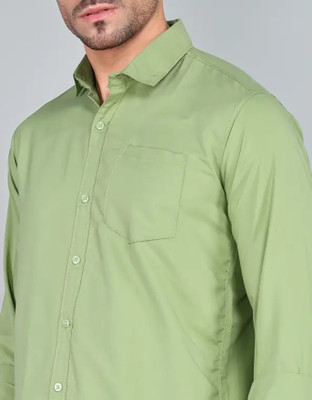 SHIRTGODAM Men Solid Formal Green Shirt