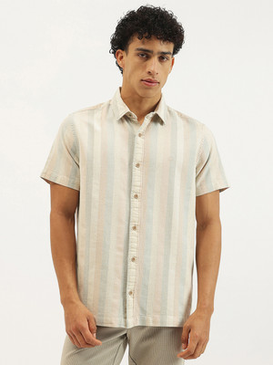 United Colors of Benetton Men Striped Casual Khaki Shirt