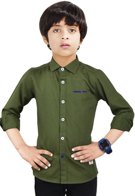 The Crane Boys Solid Casual Dark Green Shirt