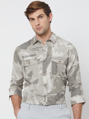 MUFTI Men Printed Casual Grey Shirt