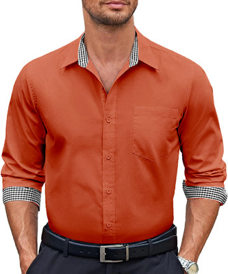 Webric Men Solid Formal Orange Shirt