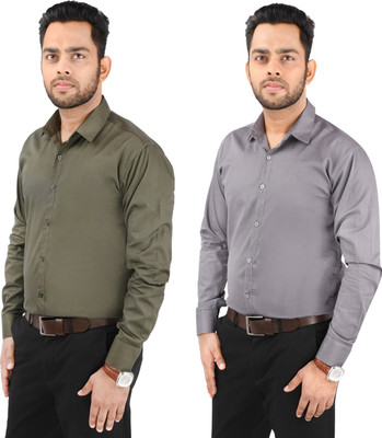 CRAFT HEAVEN Men Solid Casual Green, Grey Shirt(Pack of 2)
