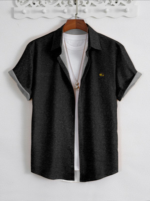 GCFAB Men Self Design Casual Black Shirt